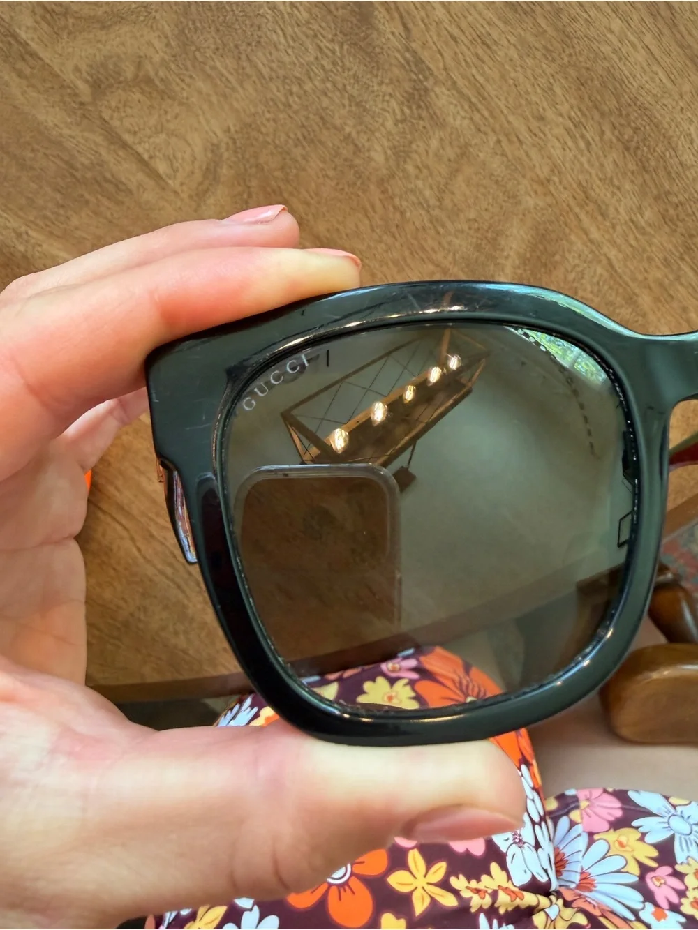 Gucci GG0034S Black Square Sunglasses with Green and Red Stripe Temples